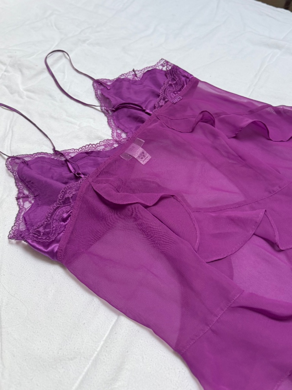 VINTAGE y2k La SENZA purple lace tiered ruffle babydoll slip top L - Picture 6 of 12